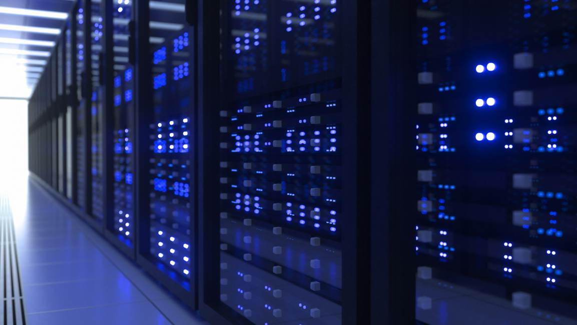 Data Center Computer Racks in Network Security Server Room Crypt